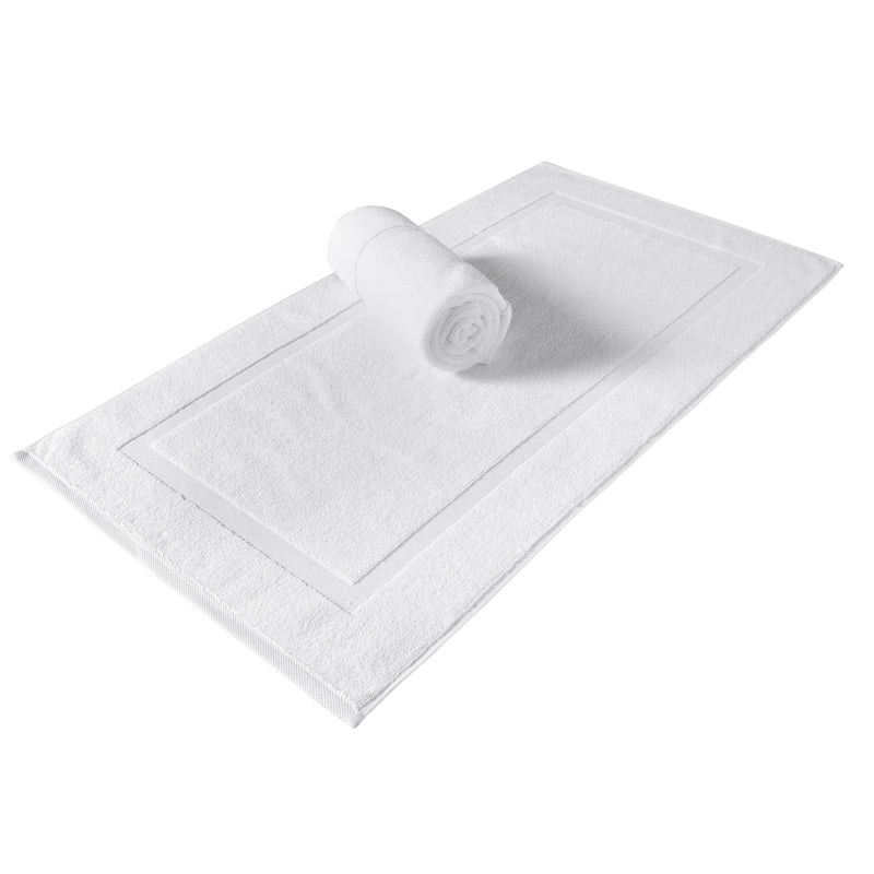 SALBAKOS 100% Turkish Cotton Bath Mat Set 2-Piece - 20x34 inch, Premium Quality Hotel & Spa Collection, Soft, Absorbent, Long Lasting, Durable Bathroom Rugs | Made in Turkey (White, 2 Bath Mats) - Image 1